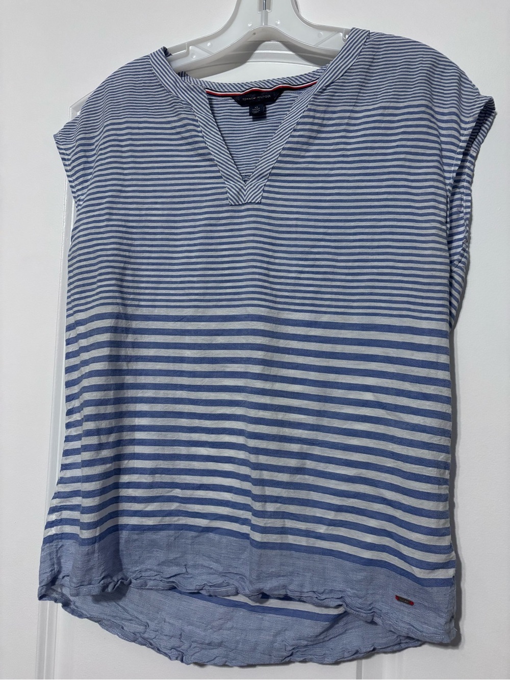 Tommy Hilfiger 100% Cotton Blue & White Striped V-Neck Top Size XS - Picture 6 of 10